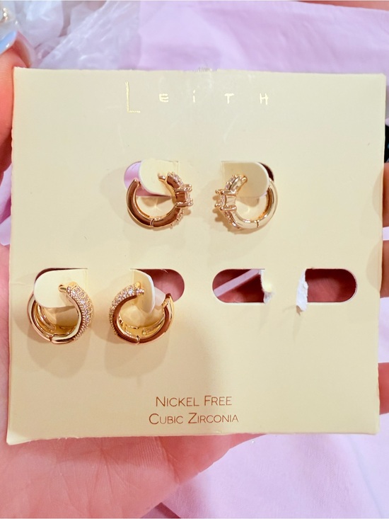 Leith Jewelry - Leith Gold Huggie Earring Set with Cubic Zirconia Accents